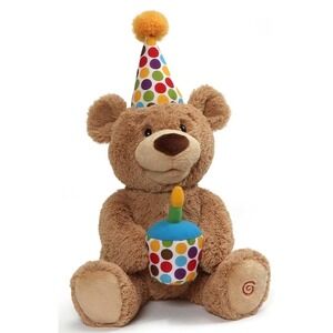 GUND Happy Birthday Teddy Bear Plush Toy, Glow-in-The-Dark Singing, Brown, 10"